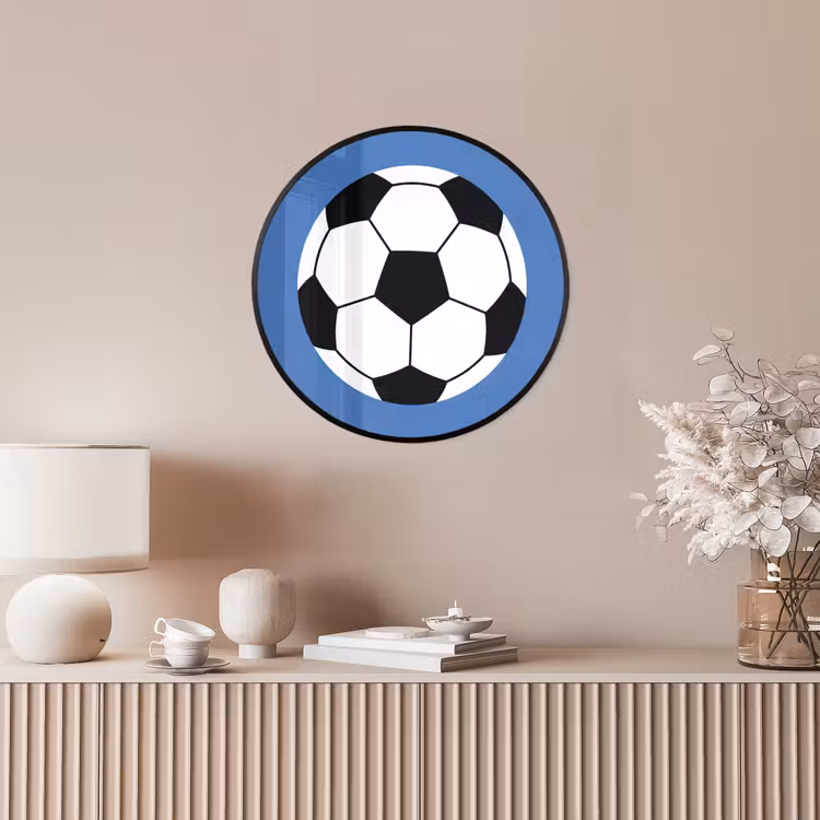 Poster im Rahmen Rund - Fußball – Schwarz-Weiß – Sport – Illustration – Blau — 5