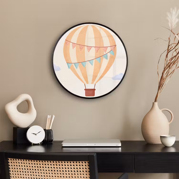 Poster im Rahmen Rund - Heißluftballon – Wolken – Illustration – Sanft – Kinderzimmer — 3