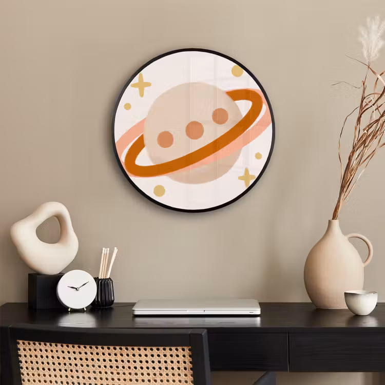 Poster im Rahmen Rund - Planet – Ringe – Weltraum – Illustration – Beige — 3