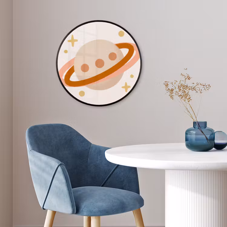 Poster im Rahmen Rund - Planet – Ringe – Weltraum – Illustration – Beige — 4