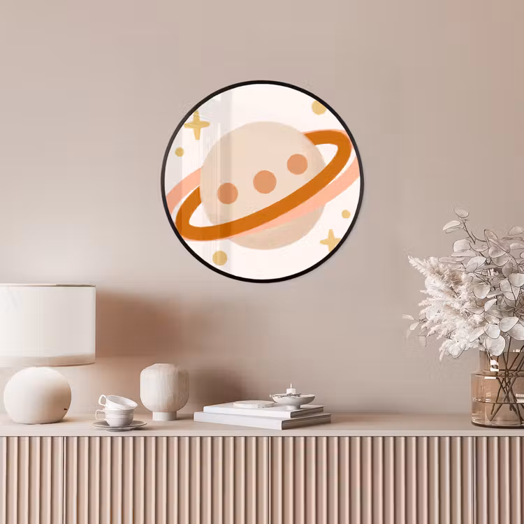 Poster im Rahmen Rund - Planet – Ringe – Weltraum – Illustration – Beige — 5