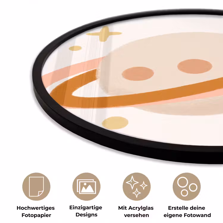 Poster im Rahmen Rund - Planet – Ringe – Weltraum – Illustration – Beige — 6