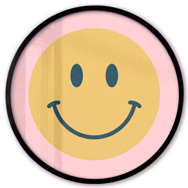 Poster im Rahmen Rund - Smiley – Gelb – Rosa – Symbol – Minimalistisch — 1