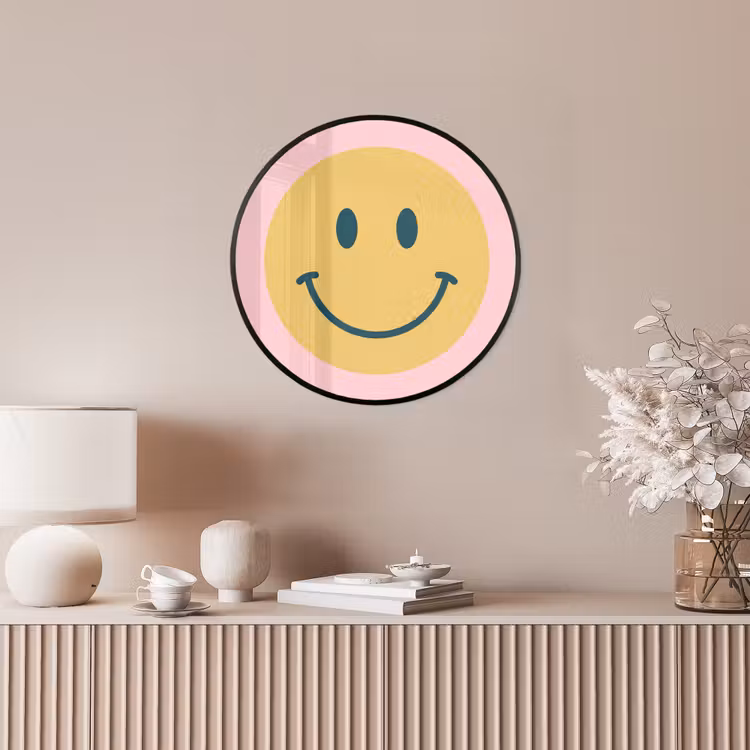 Poster im Rahmen Rund - Smiley – Gelb – Rosa – Symbol – Minimalistisch — 5