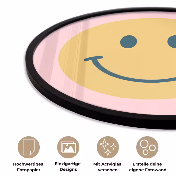 Poster im Rahmen Rund - Smiley – Gelb – Rosa – Symbol – Minimalistisch — 6