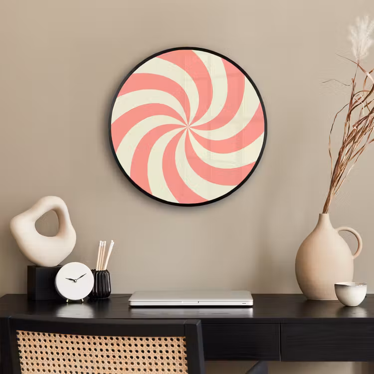 Poster im Rahmen Rund - Spirale – Muster – Abstrakt – Rosa – Beige — 3