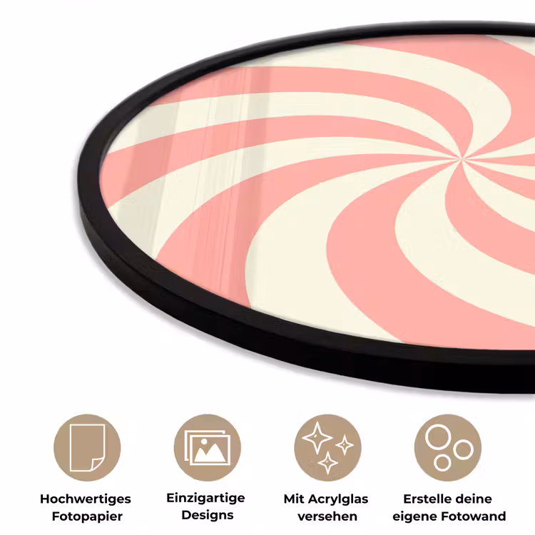 Poster im Rahmen Rund - Spirale – Muster – Abstrakt – Rosa – Beige — 6