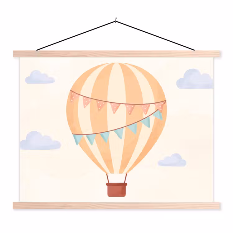 Stoffbild - Heißluftballon – Wolken – Illustration – Sanft – Kinderzimmer — 1