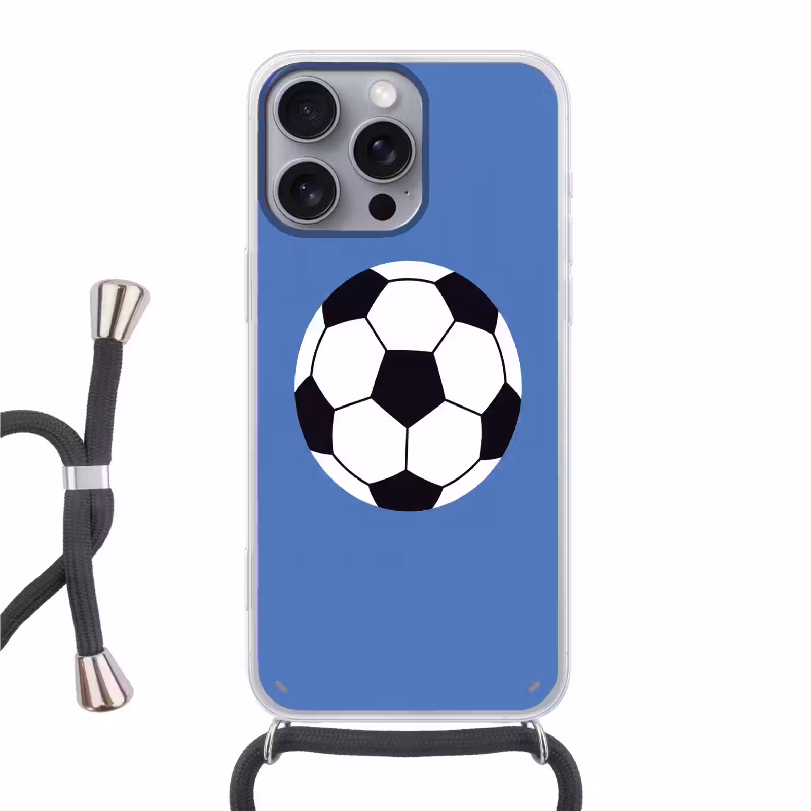 Handyhülle mit Band - Fußball – Schwarz-Weiß – Sport – Illustration – Blau — 1