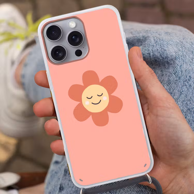 Handyhülle mit Band - Blumen – Zeichentrickfilm – Kind – Rosa — 2