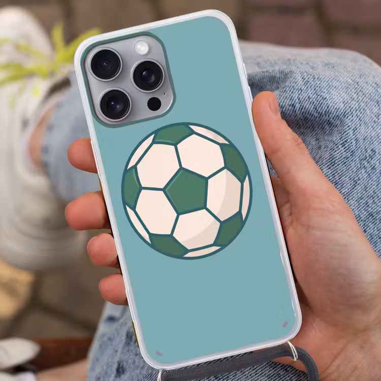 Handyhülle mit Band - Fußball – Geometrisch – Sport – Illustration – Blaugrün — 2