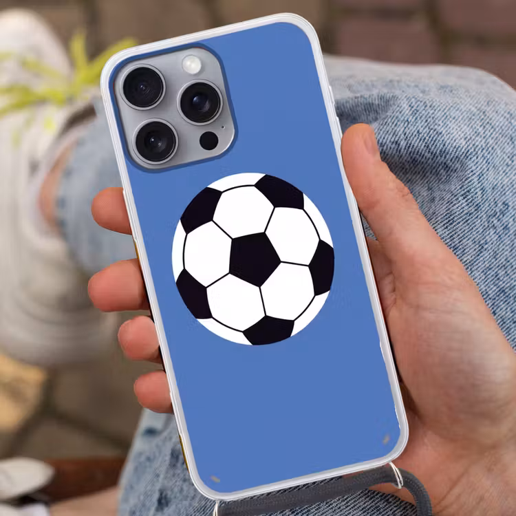 Handyhülle mit Band - Fußball – Schwarz-Weiß – Sport – Illustration – Blau — 2