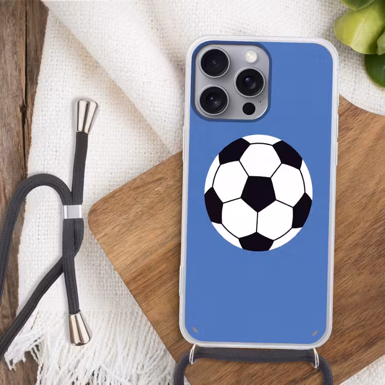 Handyhülle mit Band - Fußball – Schwarz-Weiß – Sport – Illustration – Blau — 3
