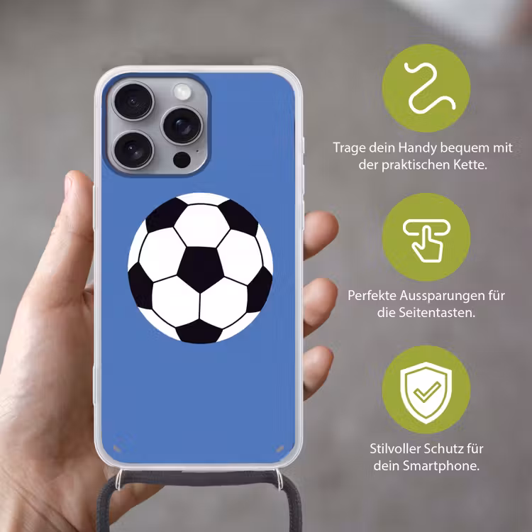 Handyhülle mit Band - Fußball – Schwarz-Weiß – Sport – Illustration – Blau — 4