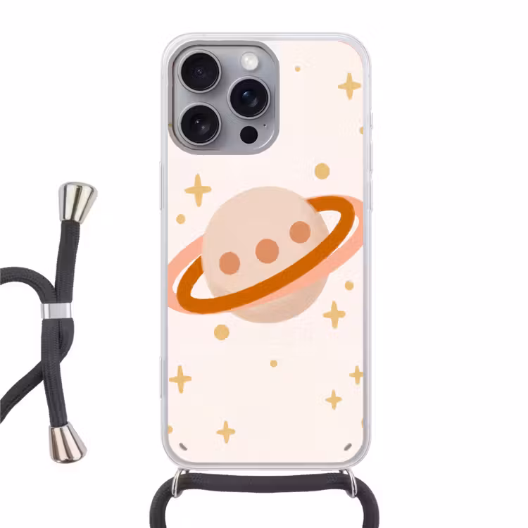 Handyhülle mit Band - Planet – Ringe – Weltraum – Illustration – Beige — 1
