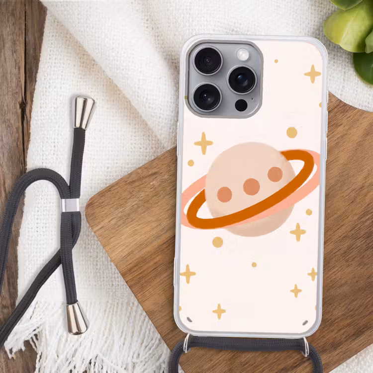 Handyhülle mit Band - Planet – Ringe – Weltraum – Illustration – Beige — 3