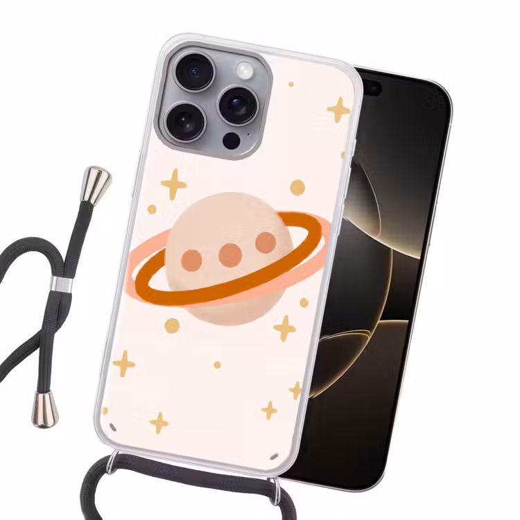 Handyhülle mit Band - Planet – Ringe – Weltraum – Illustration – Beige — 5