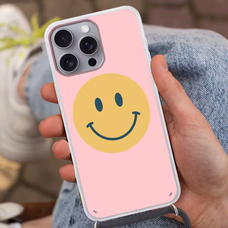 Handyhülle mit Band - Smiley – Gelb – Rosa – Symbol – Minimalistisch — 2