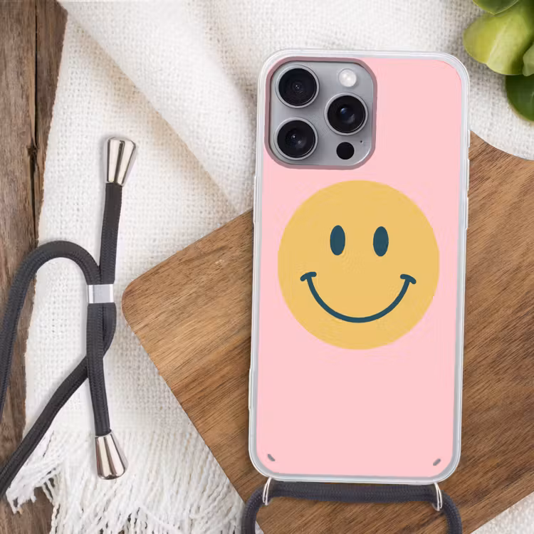Handyhülle mit Band - Smiley – Gelb – Rosa – Symbol – Minimalistisch — 3