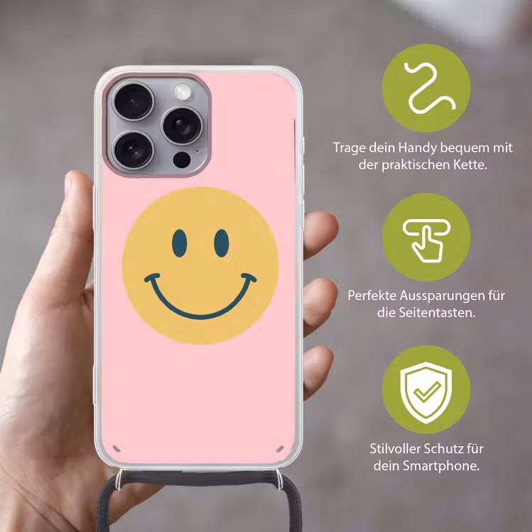 Handyhülle mit Band - Smiley – Gelb – Rosa – Symbol – Minimalistisch — 4