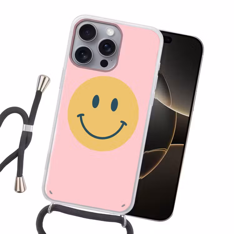 Handyhülle mit Band - Smiley – Gelb – Rosa – Symbol – Minimalistisch — 5