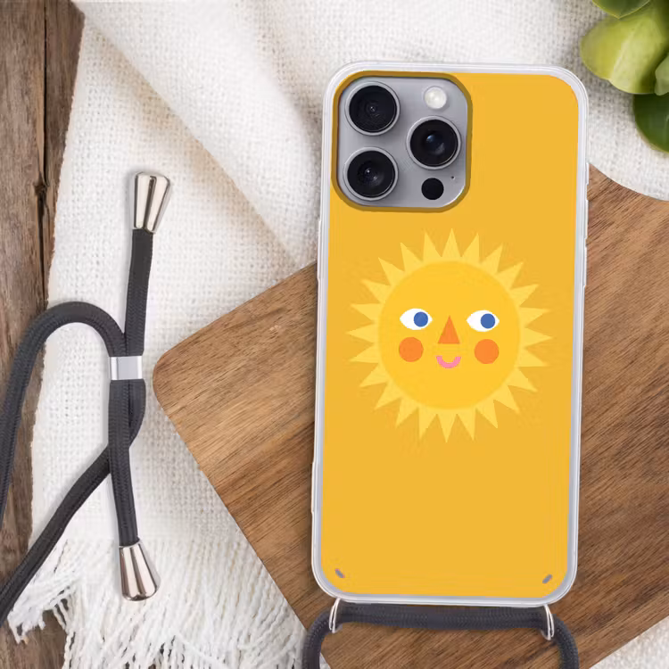 Handyhülle mit Band - Sonne – Gesicht – Sommer – Illustration – Gelb — 3