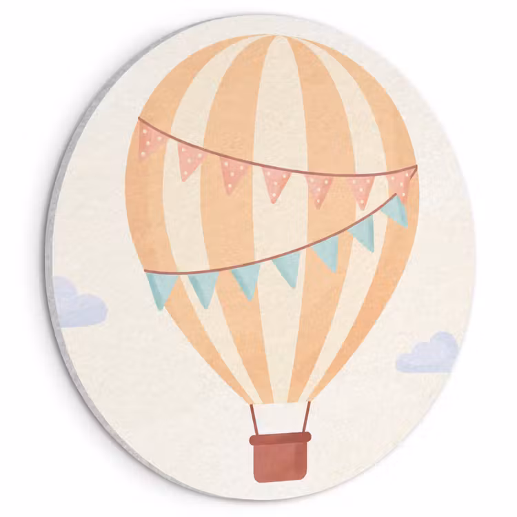 Akustikbild - Rund - Heißluftballon – Wolken – Illustration – Sanft – Kinderzimmer — 1