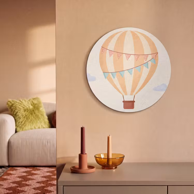 Akustikbild - Rund - Heißluftballon – Wolken – Illustration – Sanft – Kinderzimmer — 2