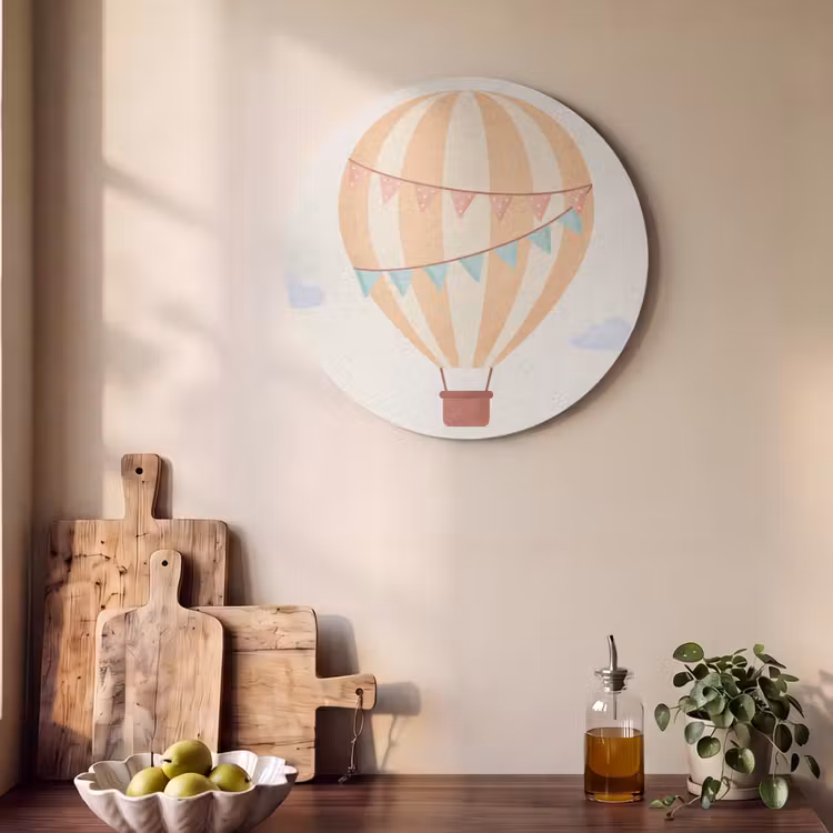 Akustikbild - Rund - Heißluftballon – Wolken – Illustration – Sanft – Kinderzimmer — 4
