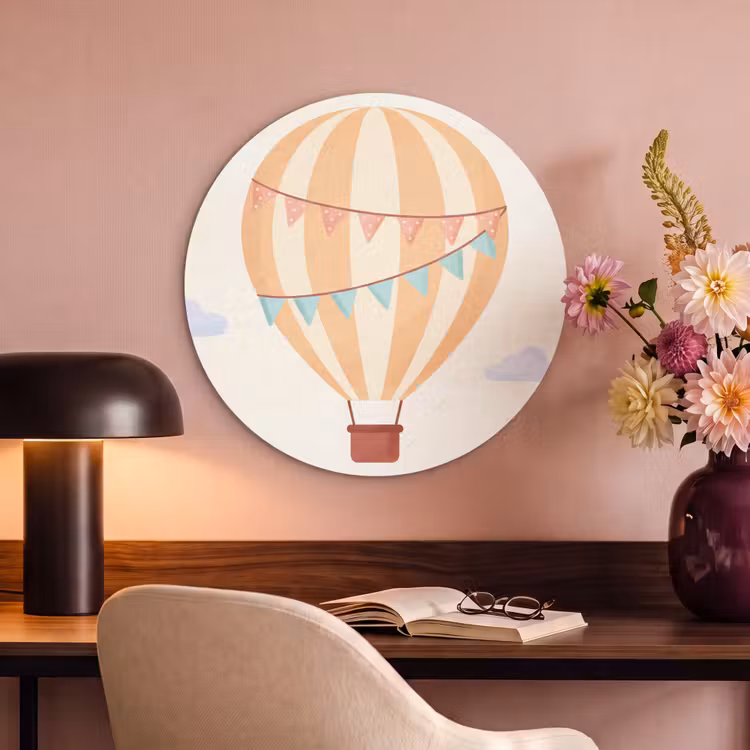 Akustikbild - Rund - Heißluftballon – Wolken – Illustration – Sanft – Kinderzimmer — 6