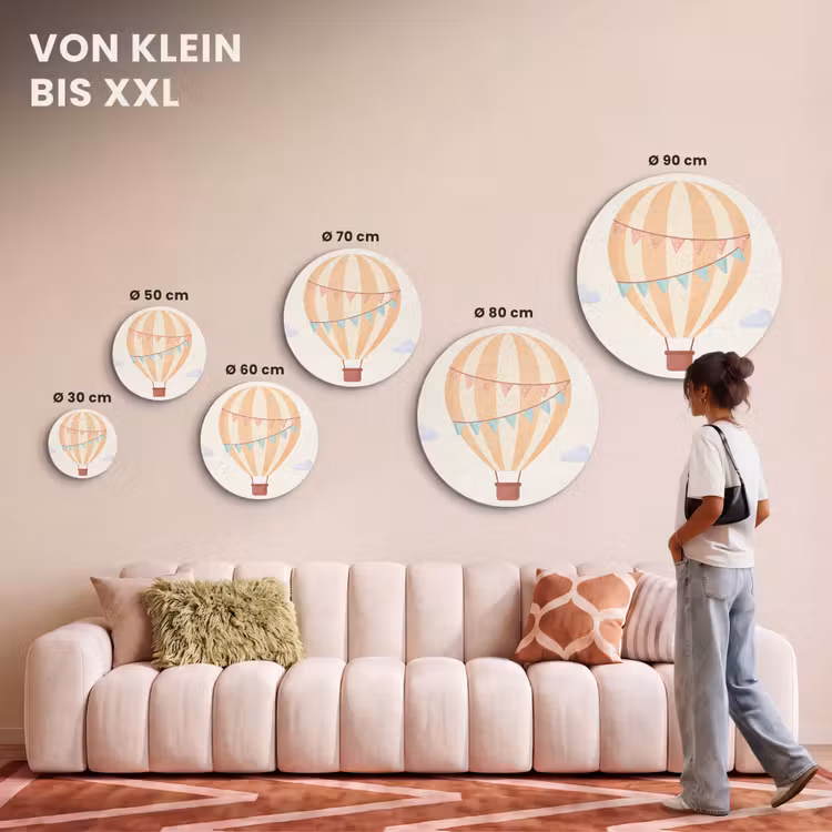 Akustikbild - Rund - Heißluftballon – Wolken – Illustration – Sanft – Kinderzimmer — 7