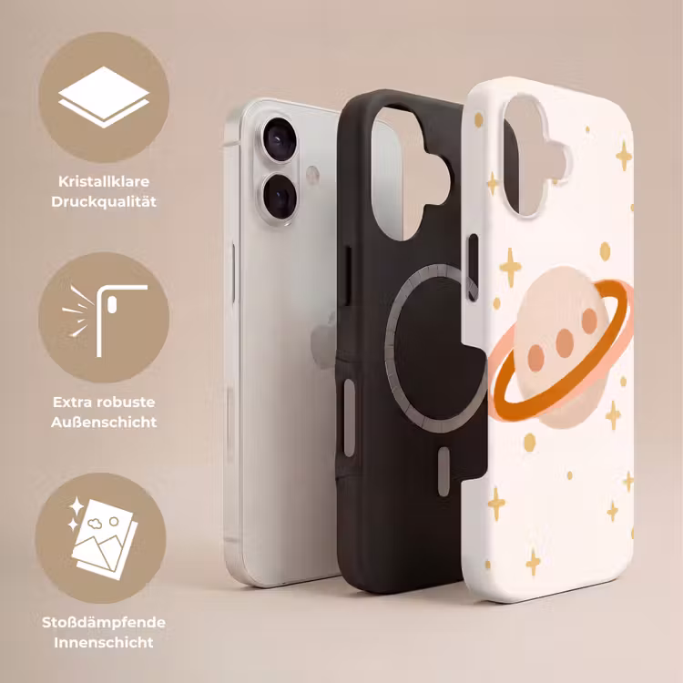 Handyhülle Toughcase - Planet – Ringe – Weltraum – Illustration – Beige — 3