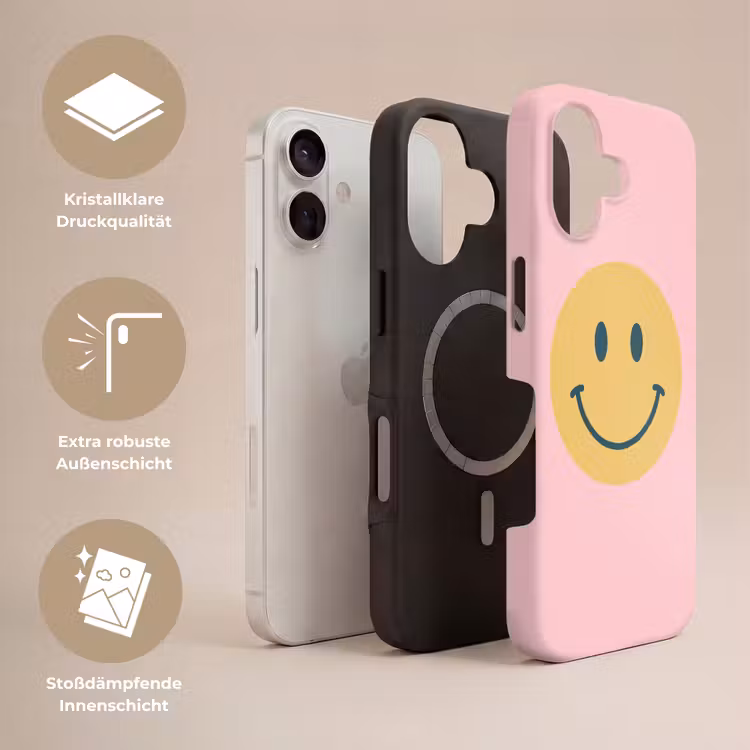 Handyhülle Toughcase - Smiley – Gelb – Rosa – Symbol – Minimalistisch — 3