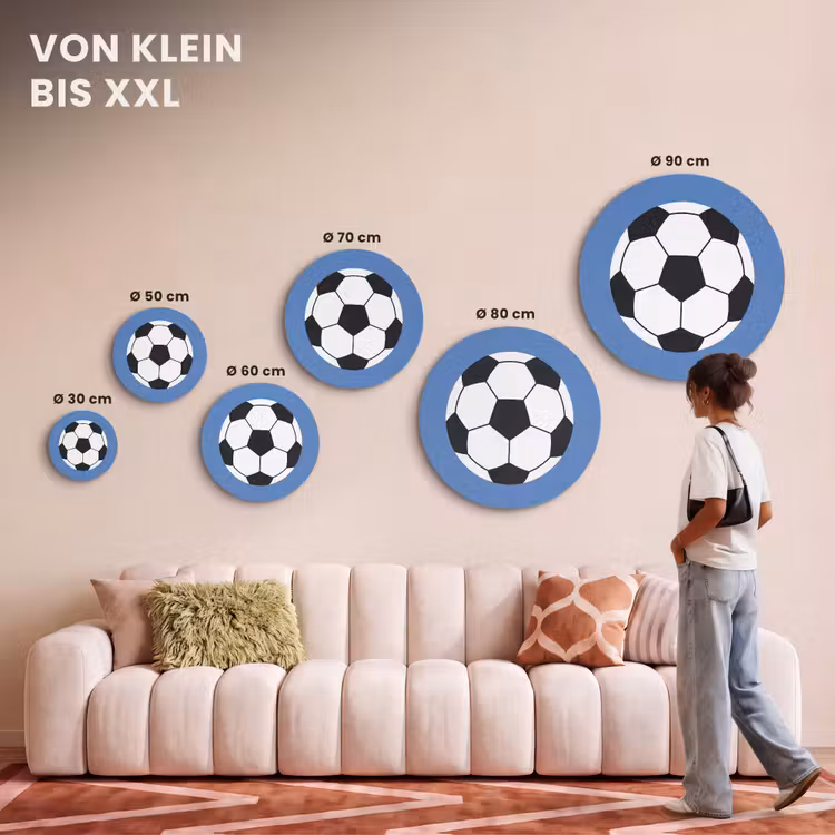 Akustikbild - Rund - Fußball – Schwarz-Weiß – Sport – Illustration – Blau — 7