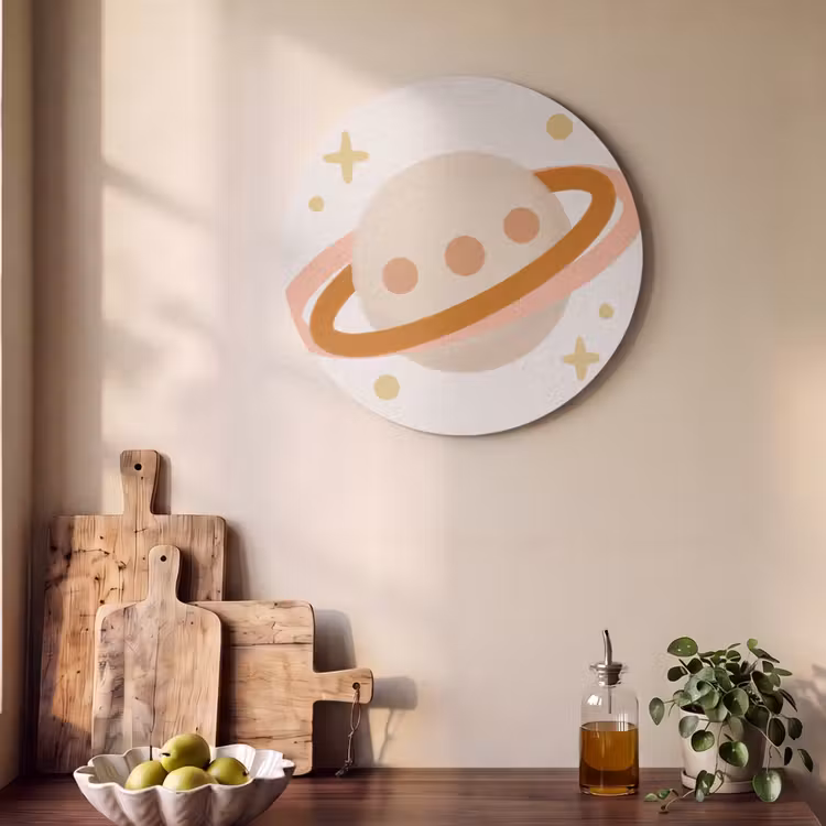 Akustikbild - Rund - Planet – Ringe – Weltraum – Illustration – Beige — 4