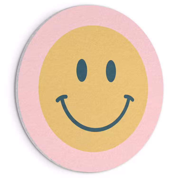 Akustikbild - Rund - Smiley – Gelb – Rosa – Symbol – Minimalistisch — 1
