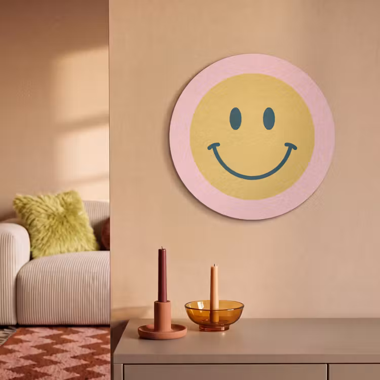 Akustikbild - Rund - Smiley – Gelb – Rosa – Symbol – Minimalistisch — 2