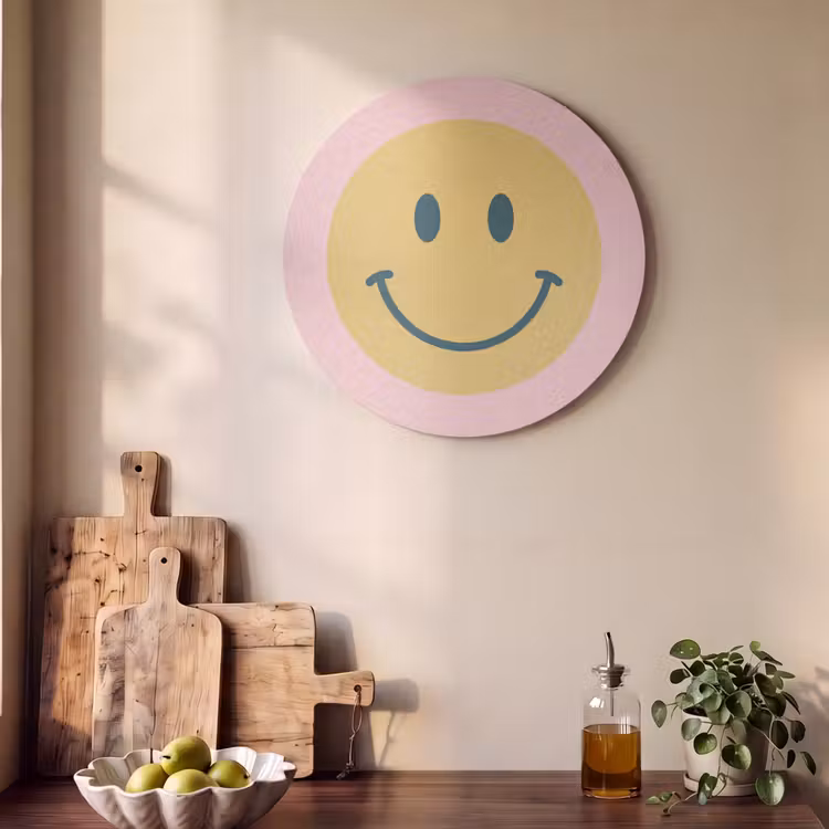 Akustikbild - Rund - Smiley – Gelb – Rosa – Symbol – Minimalistisch — 4