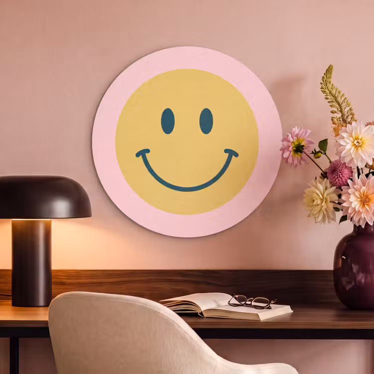 Akustikbild - Rund - Smiley – Gelb – Rosa – Symbol – Minimalistisch — 6