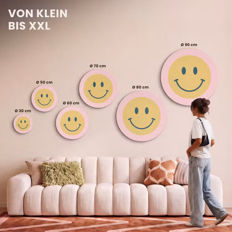 Akustikbild - Rund - Smiley – Gelb – Rosa – Symbol – Minimalistisch — 7