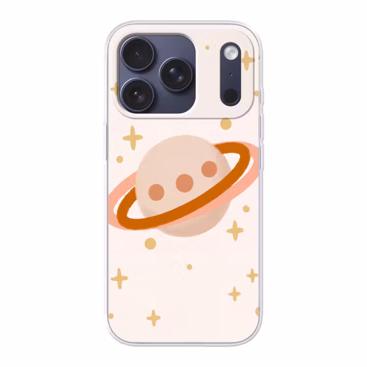 Handyhülle - Planet – Ringe – Weltraum – Illustration – Beige — 1