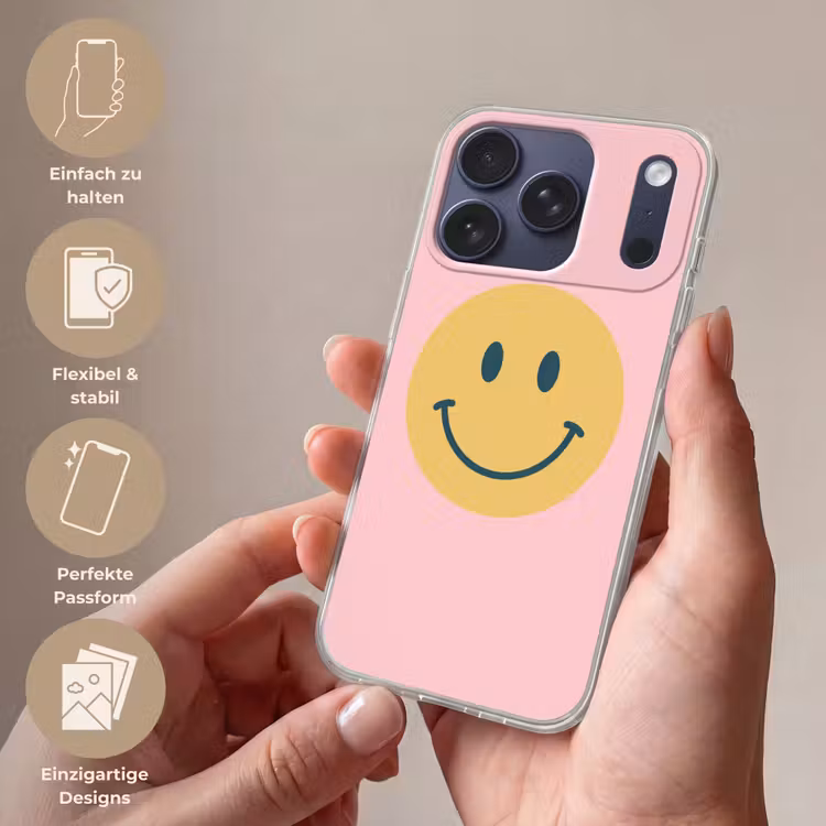 Handyhülle - Smiley – Gelb – Rosa – Symbol – Minimalistisch — 4