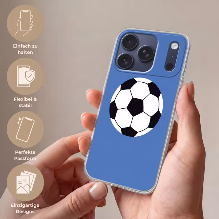 Handyhülle - Fußball – Schwarz-Weiß – Sport – Illustration – Blau — 4
