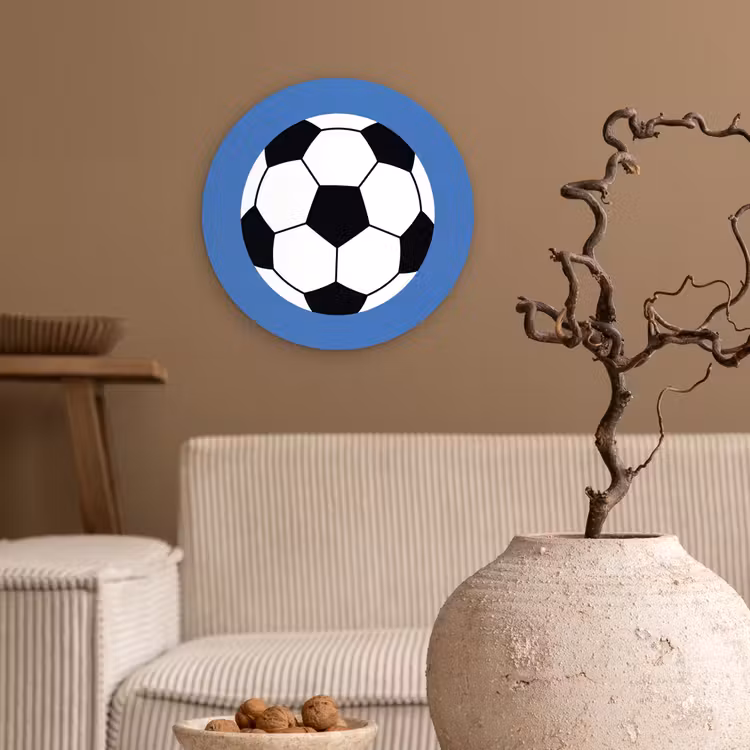 Glasbild Rund - Fußball – Schwarz-Weiß – Sport – Illustration – Blau — 2