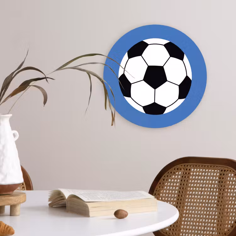 Glasbild Rund - Fußball – Schwarz-Weiß – Sport – Illustration – Blau — 4