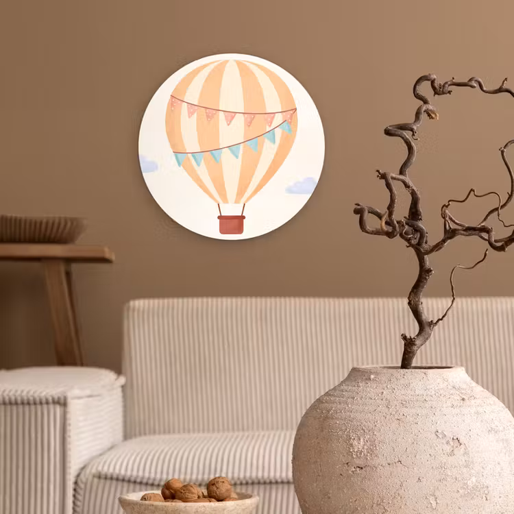 Glasbild Rund - Heißluftballon – Wolken – Illustration – Sanft – Kinderzimmer — 2