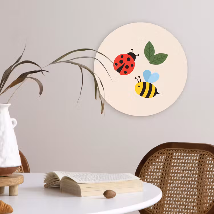 Glasbild Rund - Insekt – Blatt – Natur – Verspielt – Illustration — 4