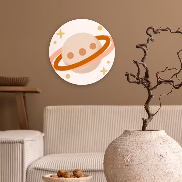 Glasbild Rund - Planet – Ringe – Weltraum – Illustration – Beige — 2