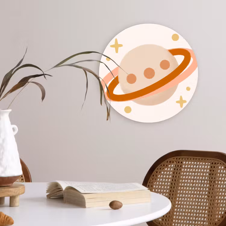 Glasbild Rund - Planet – Ringe – Weltraum – Illustration – Beige — 4