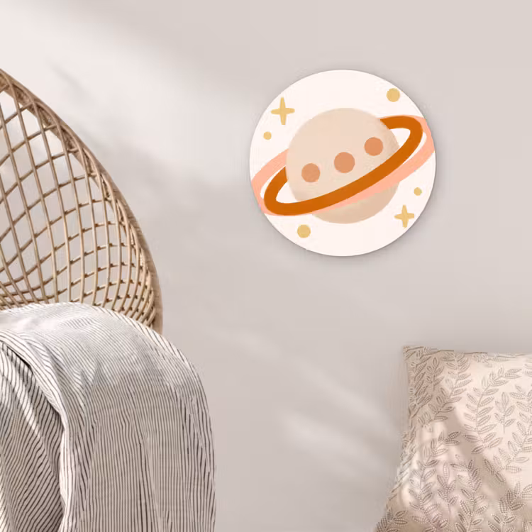 Glasbild Rund - Planet – Ringe – Weltraum – Illustration – Beige — 5